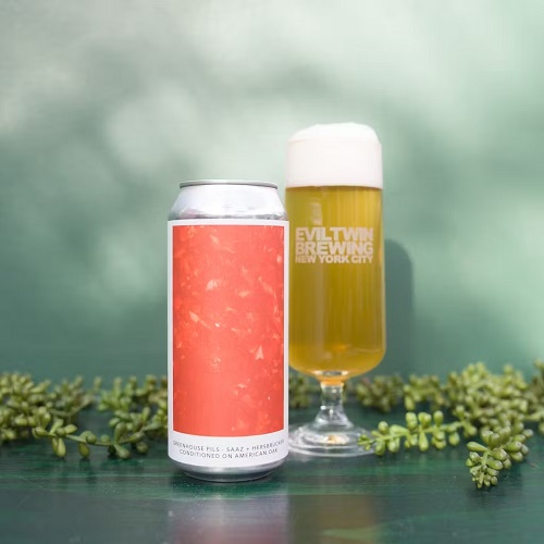 イーブルツインニューヨーク / グリーンハウスピルス ザーツ + ヘルスブルッカー (Oak-Aged Pilsner) 473ml缶 [Evil Twin NYC / Greenhouse Pils Saaz + Hersbrucker Conditioned On American Oak Foudre